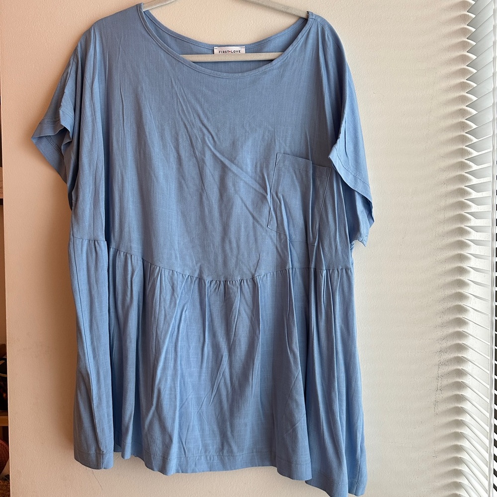 Chic Soul Blue Linen Tunic Top | 2X